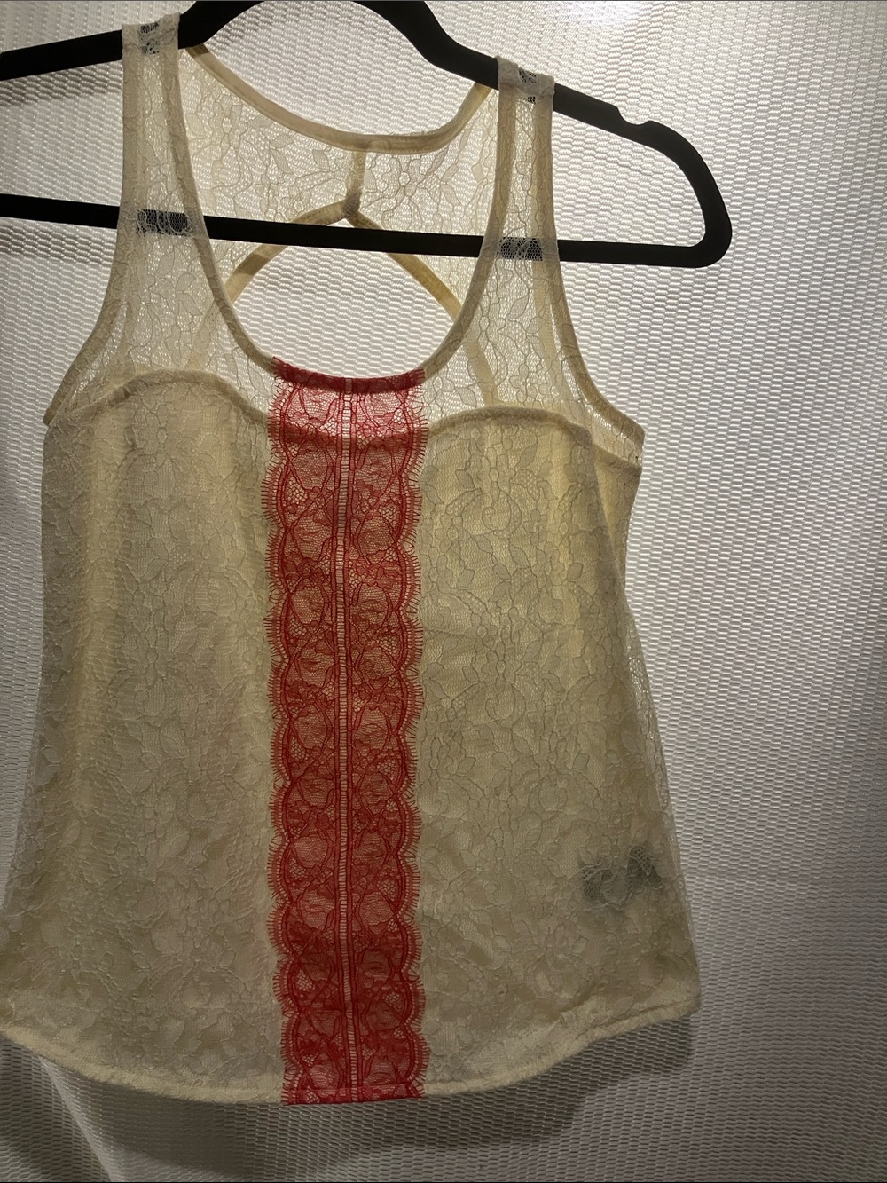 Jessica Simpson White Lace Tank with Red Lace Accent
